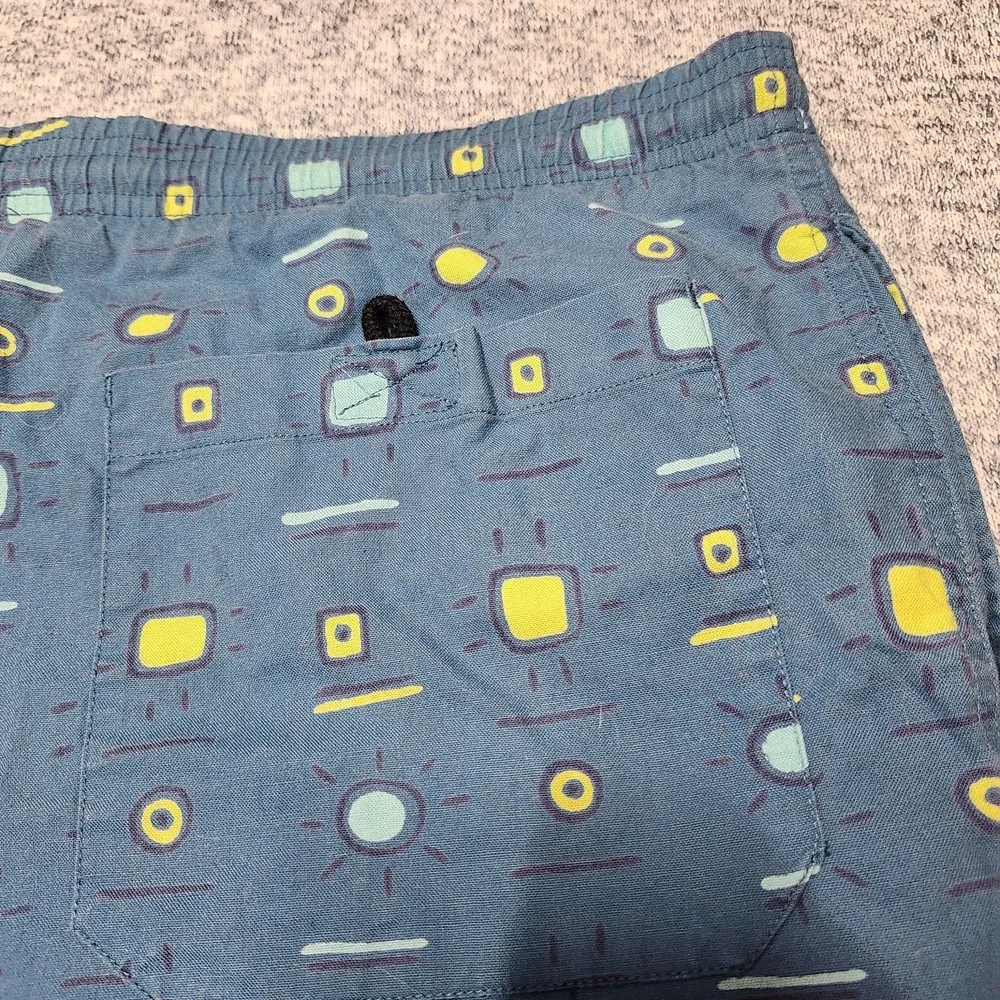 Vintage Mervyns Cheetah‎ Swim Trunks Mens M Blue Geometric Print 90s Cotton